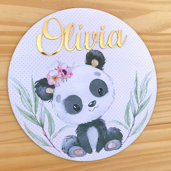 Porta Maternidade Ursinha Panda Nome Espelhado mdf