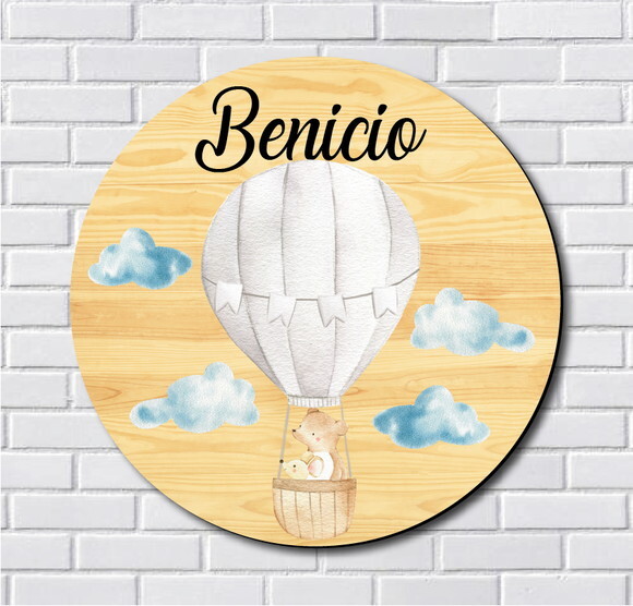 Porta Maternidade Ursinho Baloeiro MDF Nome Espelho