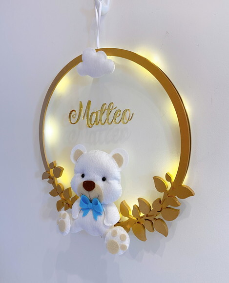 Porta Maternidade Ursinho Led Acrílico e Espelho