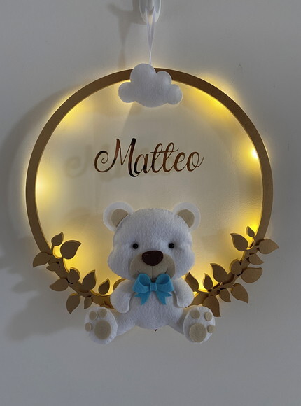 Porta Maternidade Ursinho Led Acrílico e Espelho