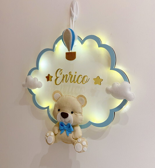 Porta Maternidade Ursinho Led Acrílico e Espelho