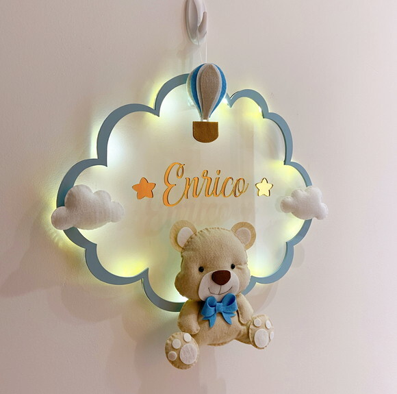 Porta Maternidade Ursinho Led Acrílico e Espelho