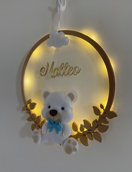 Porta Maternidade Ursinho Led Acrílico e Espelho