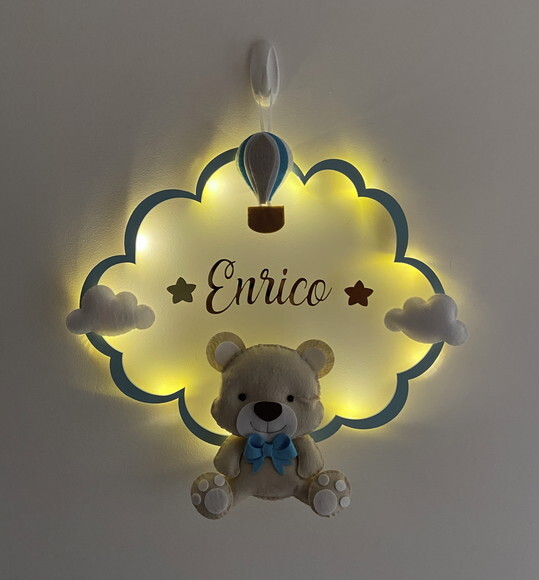 Porta Maternidade Ursinho Led Acrílico e Espelho