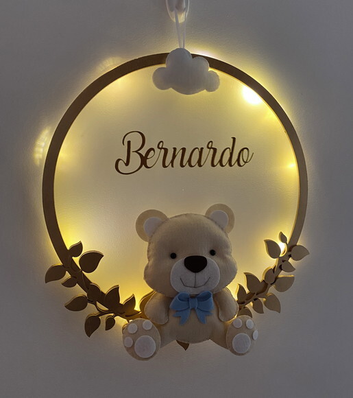 Porta Maternidade Ursinho Led Acrílico e Espelho