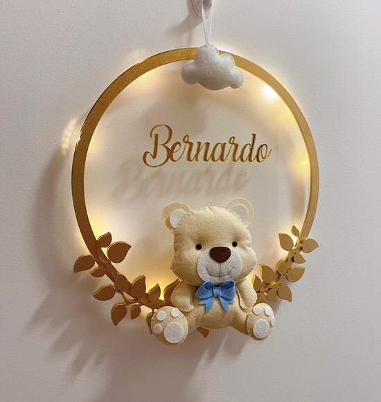 Porta Maternidade Ursinho Led Acrílico e Espelho