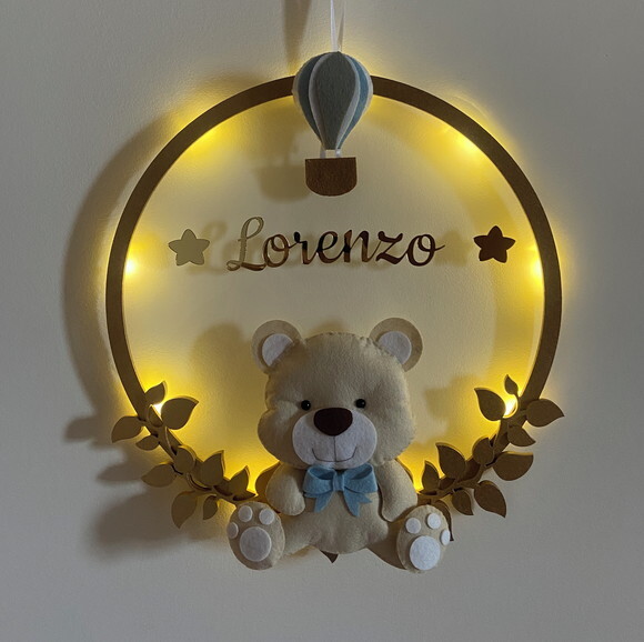 Porta Maternidade Ursinho Led Acrílico e Espelho