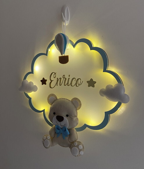 Porta Maternidade Ursinho Led Acrílico e Espelho