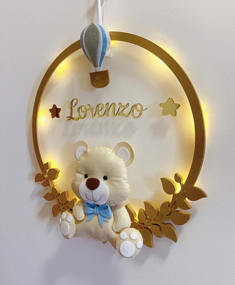 Porta Maternidade Ursinho Led Acrílico e Espelho