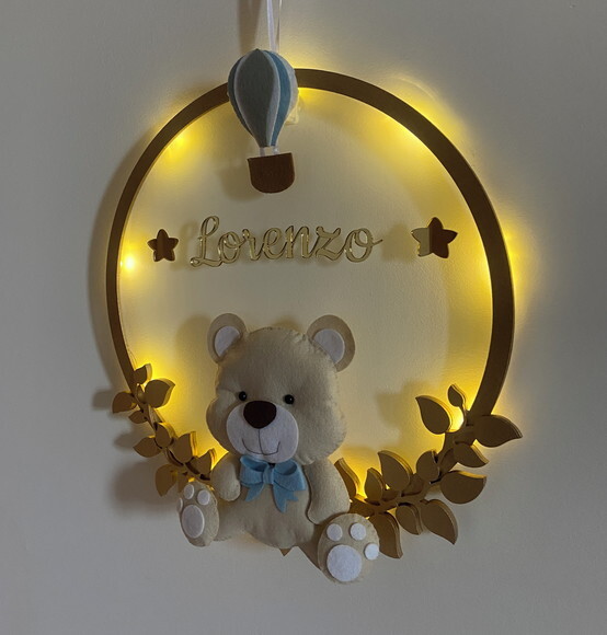 Porta Maternidade Ursinho Led Acrílico e Espelho
