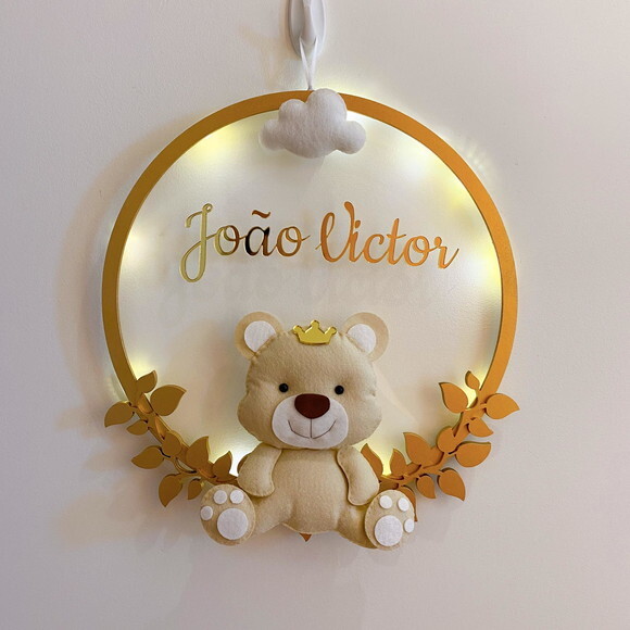 Porta Maternidade Ursinho Príncipe Led Acrílico e Espelho