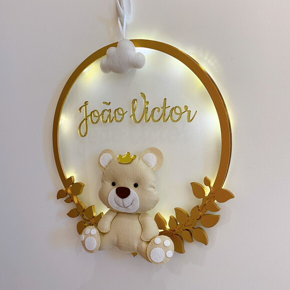 Porta Maternidade Ursinho Príncipe Led Acrílico e Espelho