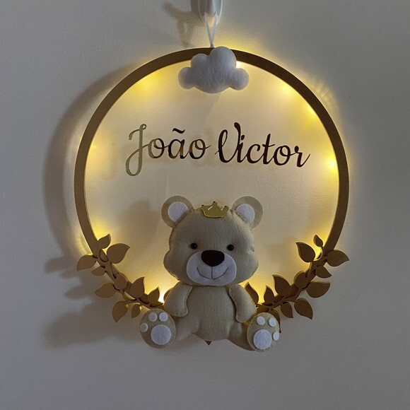 Porta Maternidade Ursinho Príncipe Led Acrílico e Espelho
