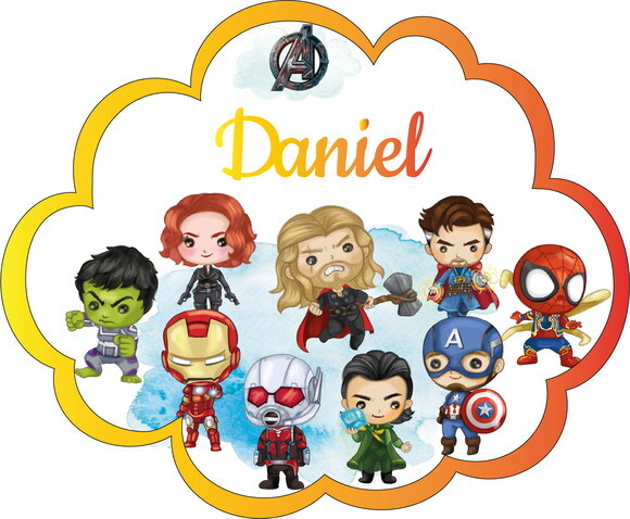 Porta Maternidade Vingadores Led Acrílico e Espelho