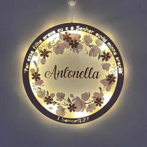 Enfeite Porta Maternidade Led Floral Versículo Acrílico