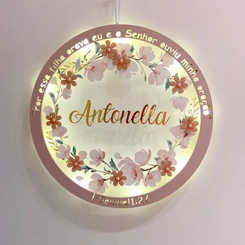 Enfeite Porta Maternidade Led Floral Versículo Acrílico