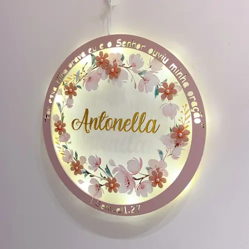 Enfeite Porta Maternidade Led Floral Versículo Acrílico