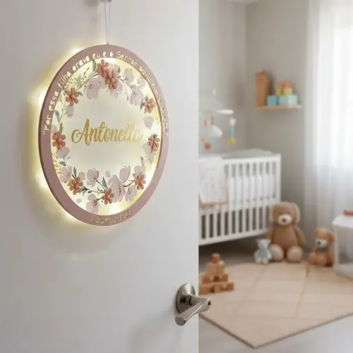 Enfeite Porta Maternidade Led Floral Versículo Acrílico
