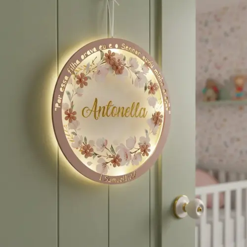 Enfeite Porta Maternidade Led Floral Versículo Acrílico