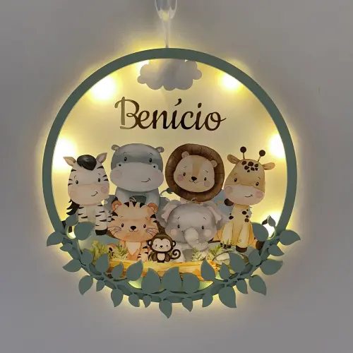 Enfeite Porta Maternidade Led Safari Acrílico e espelho