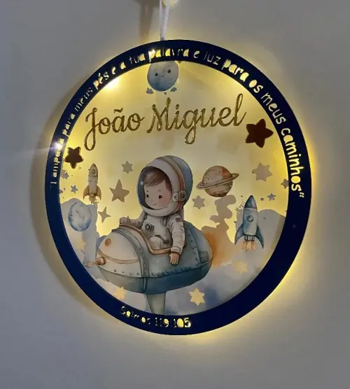 Porta Maternidade Led Astronauta Versículo Acrílico