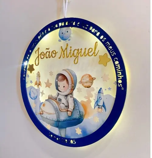 Porta Maternidade Led Astronauta Versículo Acrílico