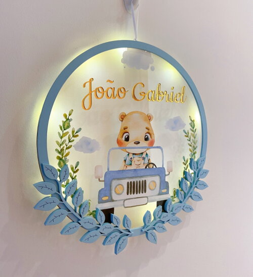 Enfeite Porta Maternidade Led Usinho Acrílico e espelho