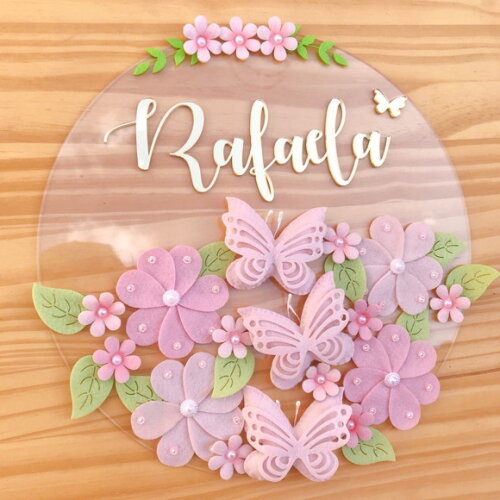 Enfeite Porta Maternidade Jardim Acrílico e Espelho
