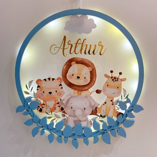 Enfeite Porta Maternidade Led Safari Acrílico e Espelho