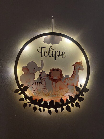 Enfeite Porta Maternidade Safari Acrílico e Espelho Led