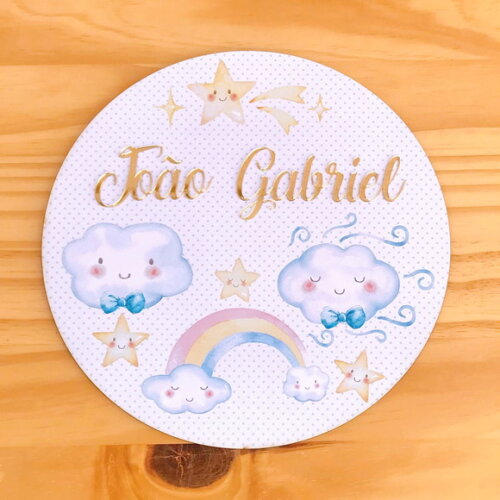 Placa Enfeite Porta Maternidade Céu MDF Nome Espelho