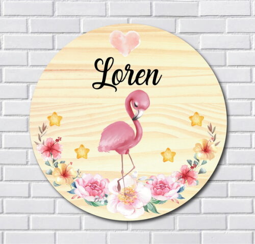 Placa Enfeite Porta Maternidade Flamingo MDF Nome Espelho