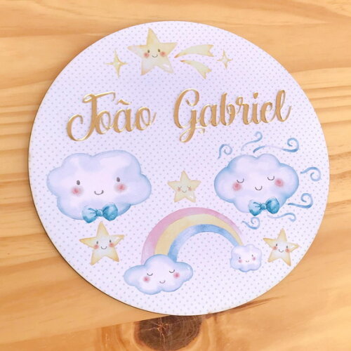Placa Enfeite Porta Maternidade Céu MDF Nome Espelho