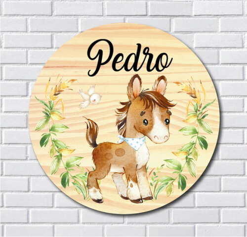 Placa Porta Maternidade Cavalinho MDF Nome Espelho