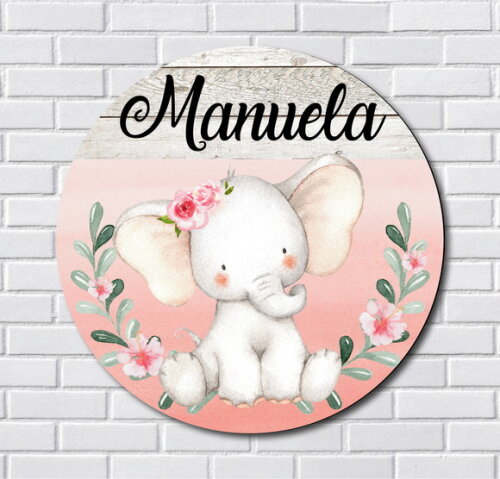 Placa Porta Maternidade Elefantinha MDF Nome Espelho