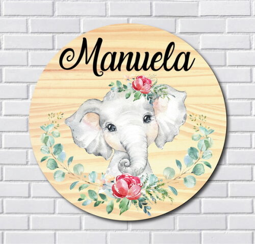 Placa Porta Maternidade Elefantinha MDF Nome Espelho