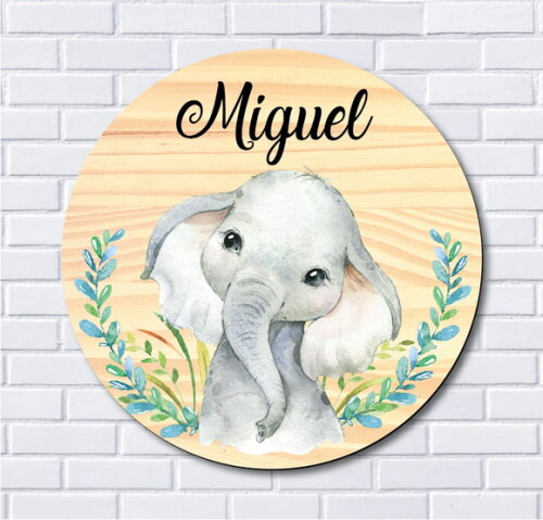 Placa Porta Maternidade Elefantinho MDF Nome Espelho