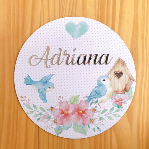 Placa Porta Maternidade Jardim MDF Nome Espelhado