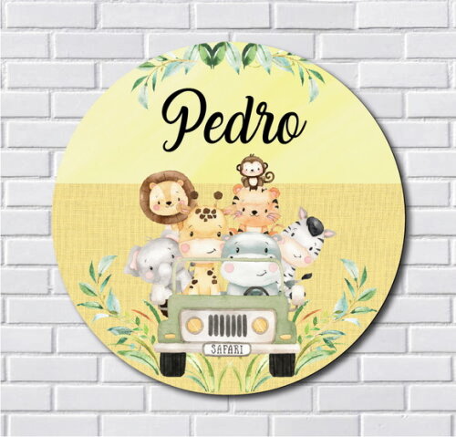 Placa Porta Maternidade Jipe Safari MDF Nome Espelho