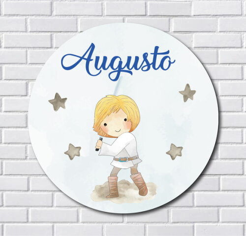 Placa Porta Maternidade Luke Star Wars MDF Nome Espelho