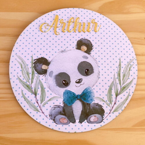 Placa Porta Maternidade Ursinha Panda MDF Nome Espelho
