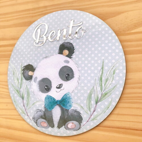 Placa Porta Maternidade Ursinho Panda Nome Espelhado mdf