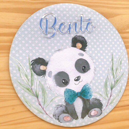 Placa Porta Maternidade Ursinho Panda Nome Espelhado mdf