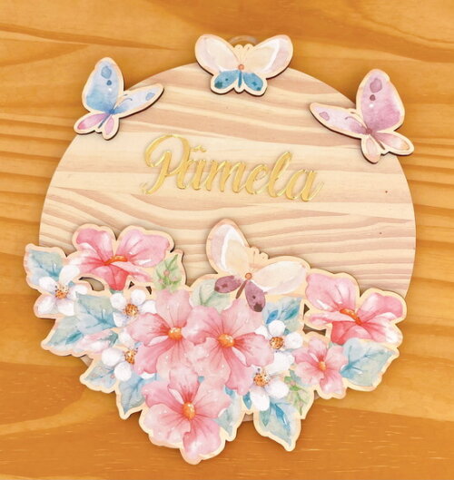 Porta Maternidade 3d Borboletas Mdf Nome Espelho