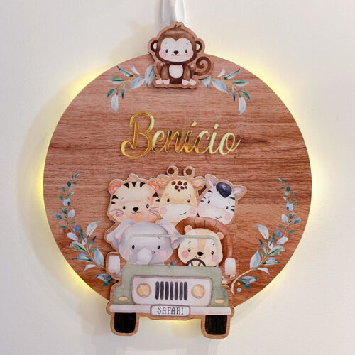 Porta Maternidade 3d Jipe Safari Led e Espelho