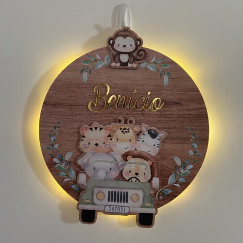 Porta Maternidade 3d Jipe Safari Led e Espelho