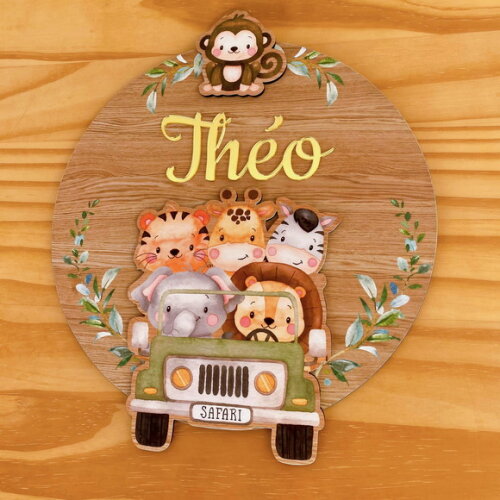 Porta Maternidade 3d Jipe Safari mdf Nome Espelho