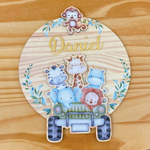 Porta Maternidade 3d Jipe Safari mdf Nome Espelho
