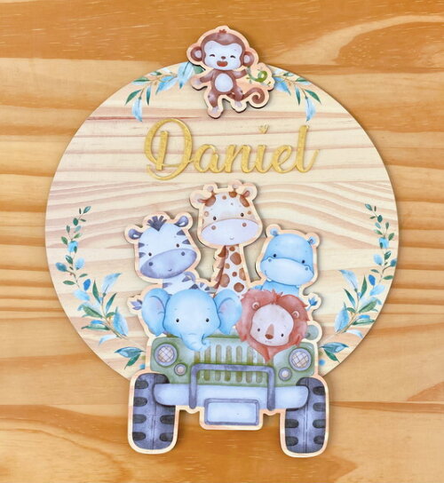 Porta Maternidade 3d Jipe Safari mdf Nome Espelho