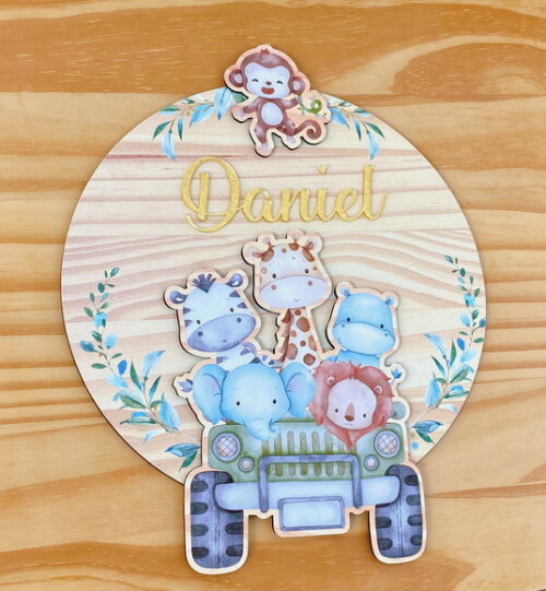 Porta Maternidade 3d Jipe Safari mdf Nome Espelho